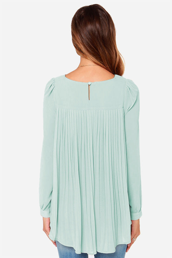 Full Size Round Neck Back Pleated Blouse