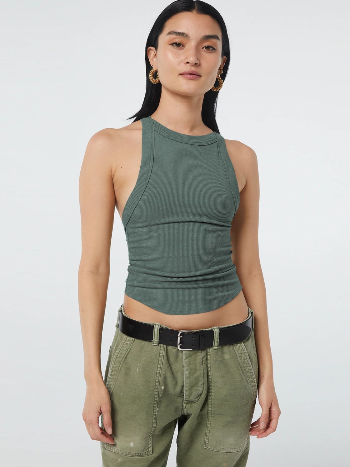 Halter Neck Ribbed Cropped Top