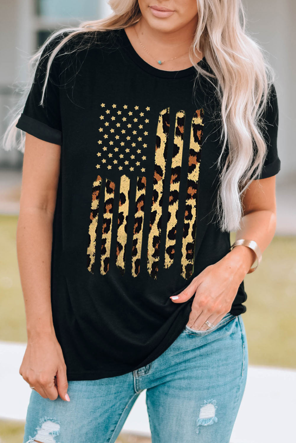 Stars and Stripes Graphic Round Neck Tee