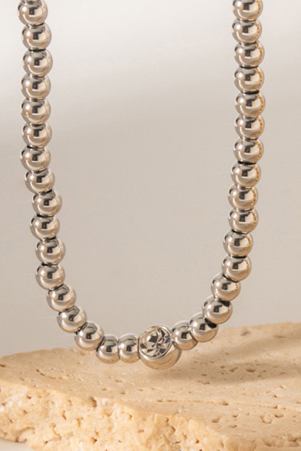 Inlaid Zircon Beaded Stainless Steel Necklace