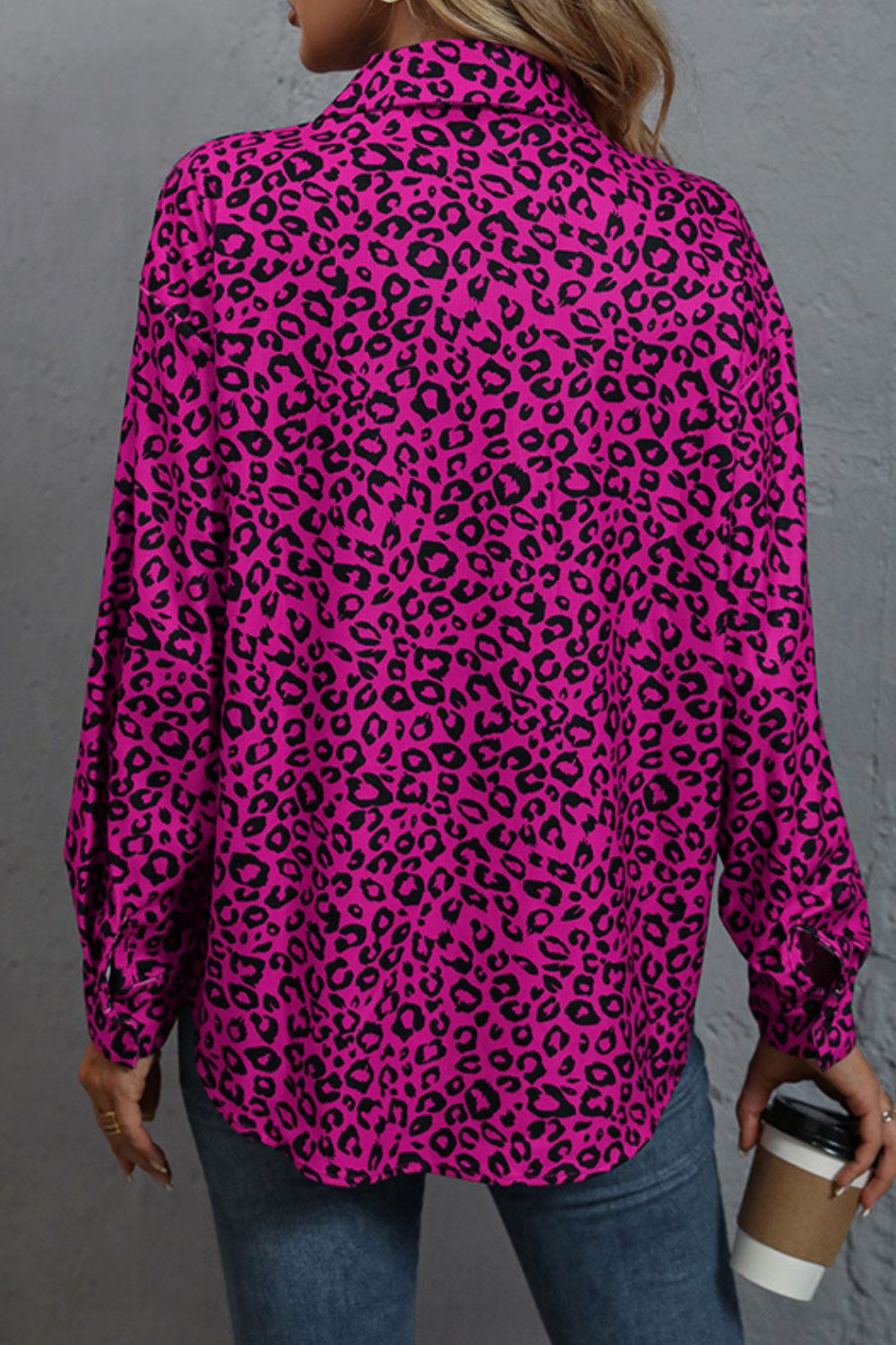 Leopard Print Long Sleeve Dropped Shoulder Shirt