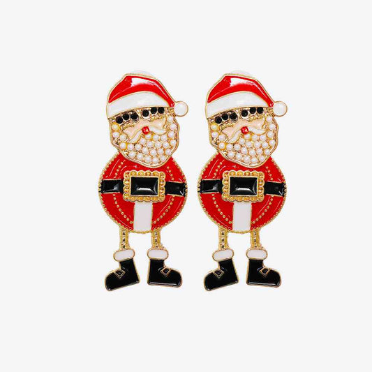 Rhinestone Alloy Santa Earrings