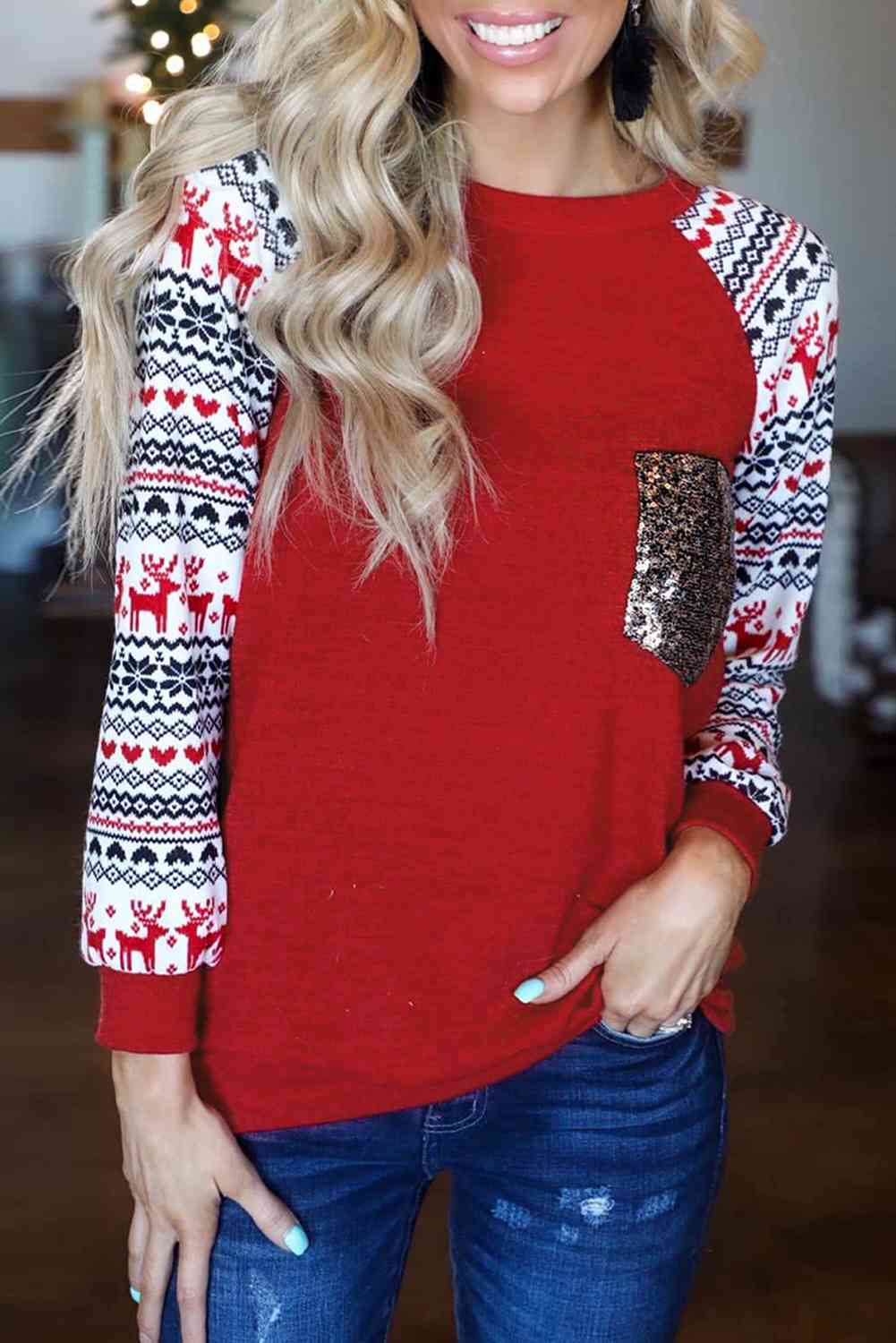 Round Neck Raglan Sleeve Top