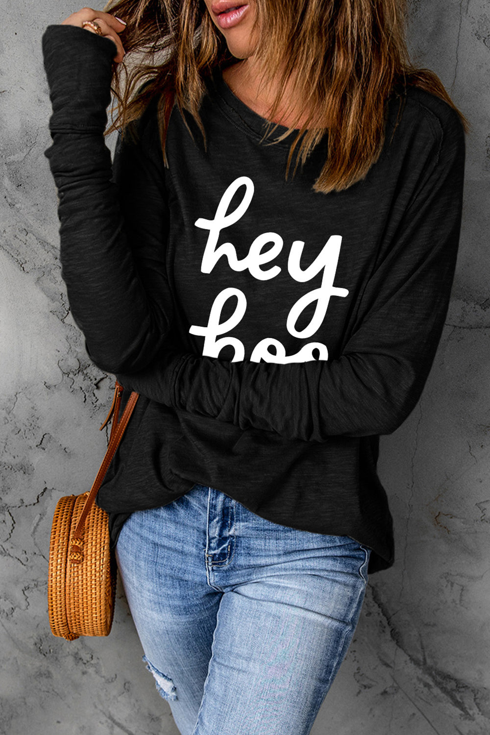 HEY BOO Graphic Round Neck T-Shirt