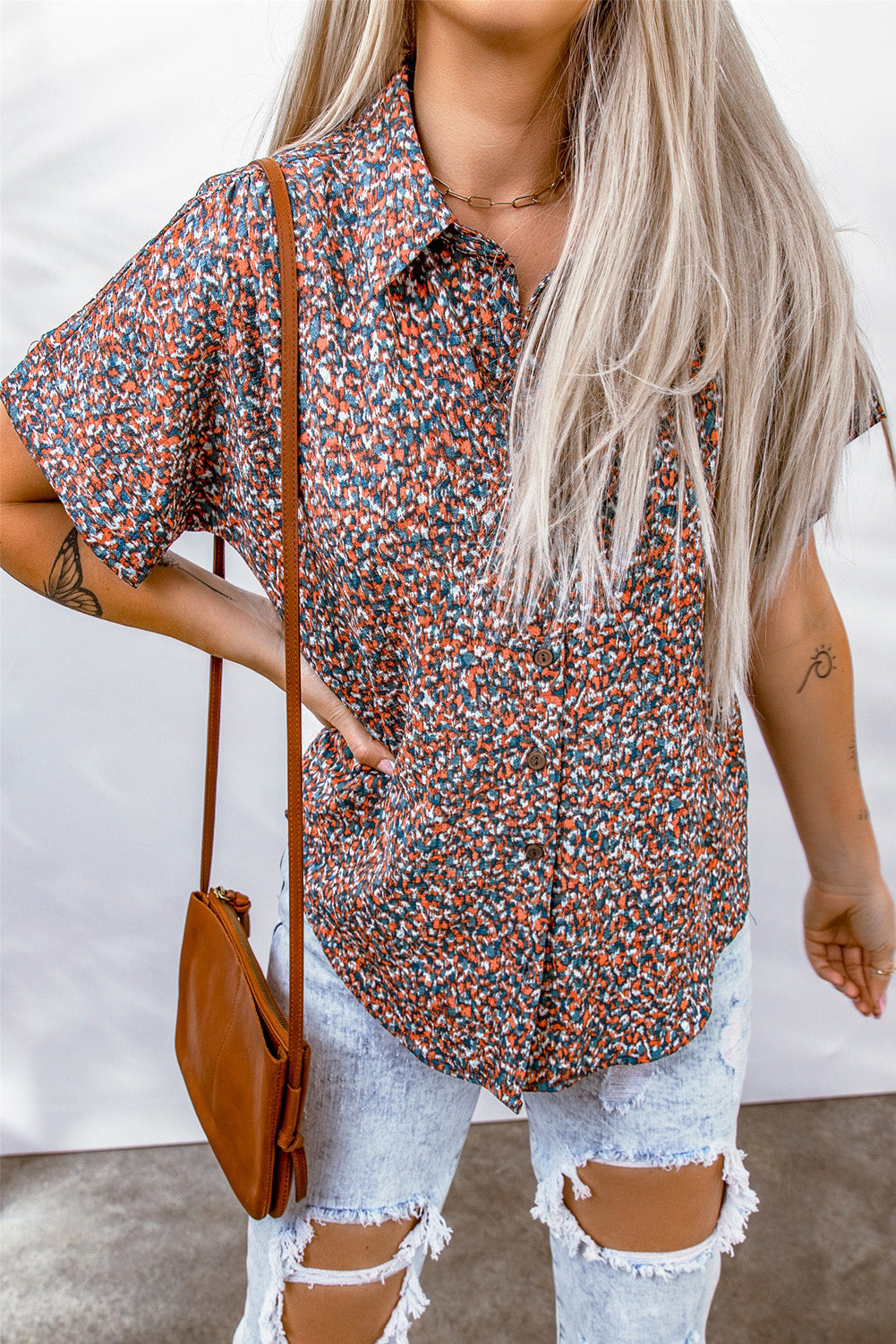 Ditsy Floral Button-Up Short Sleeve Shirt