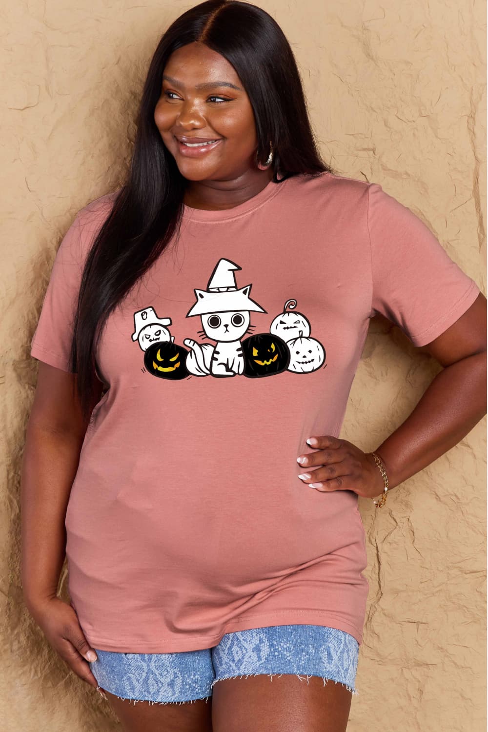 Simply Love Full Size Cat & Pumpkin Graphic Cotton T-Shirt