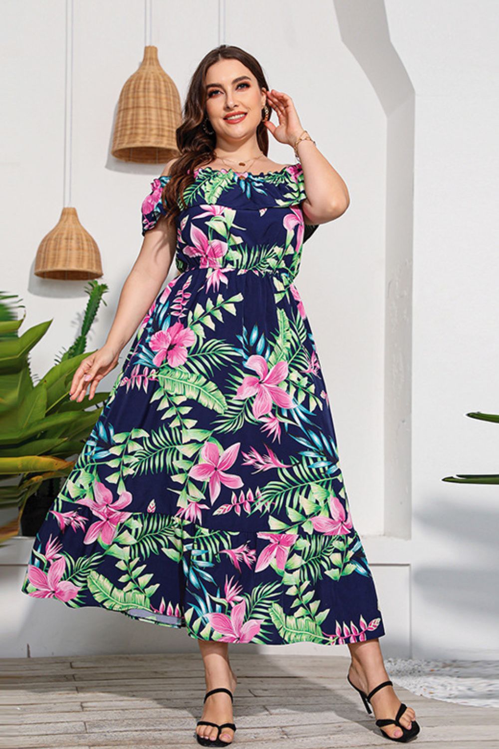 Full Size Floral Off-Shoulder Maxi Dress