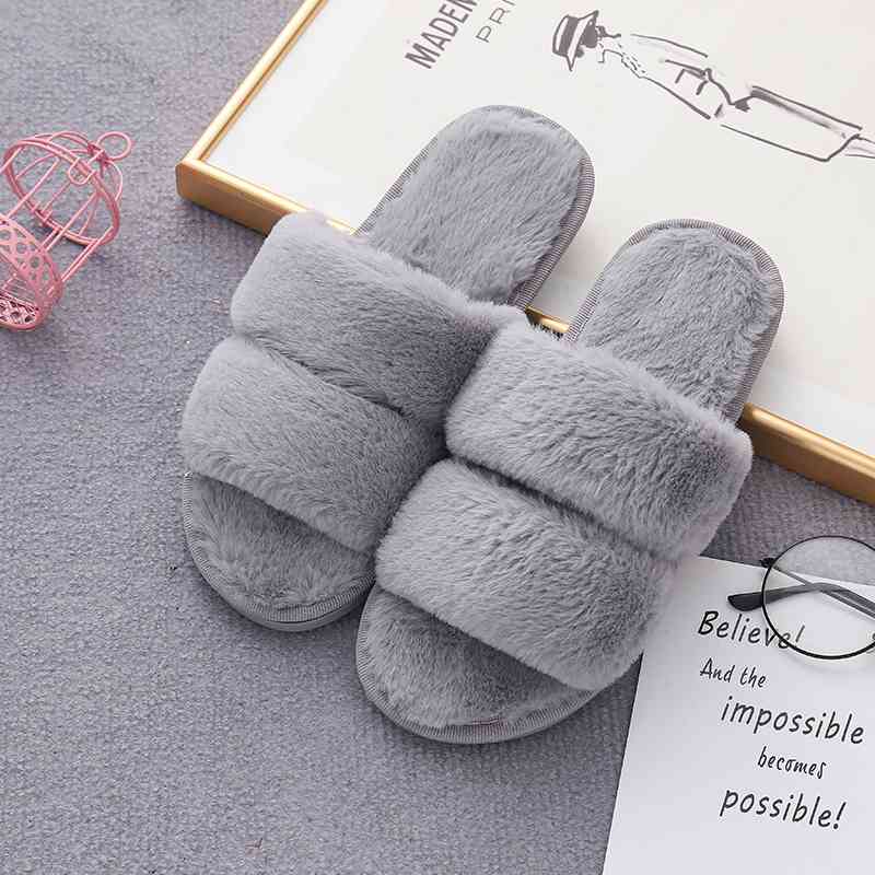 Faux Fur Double Strap Slippers