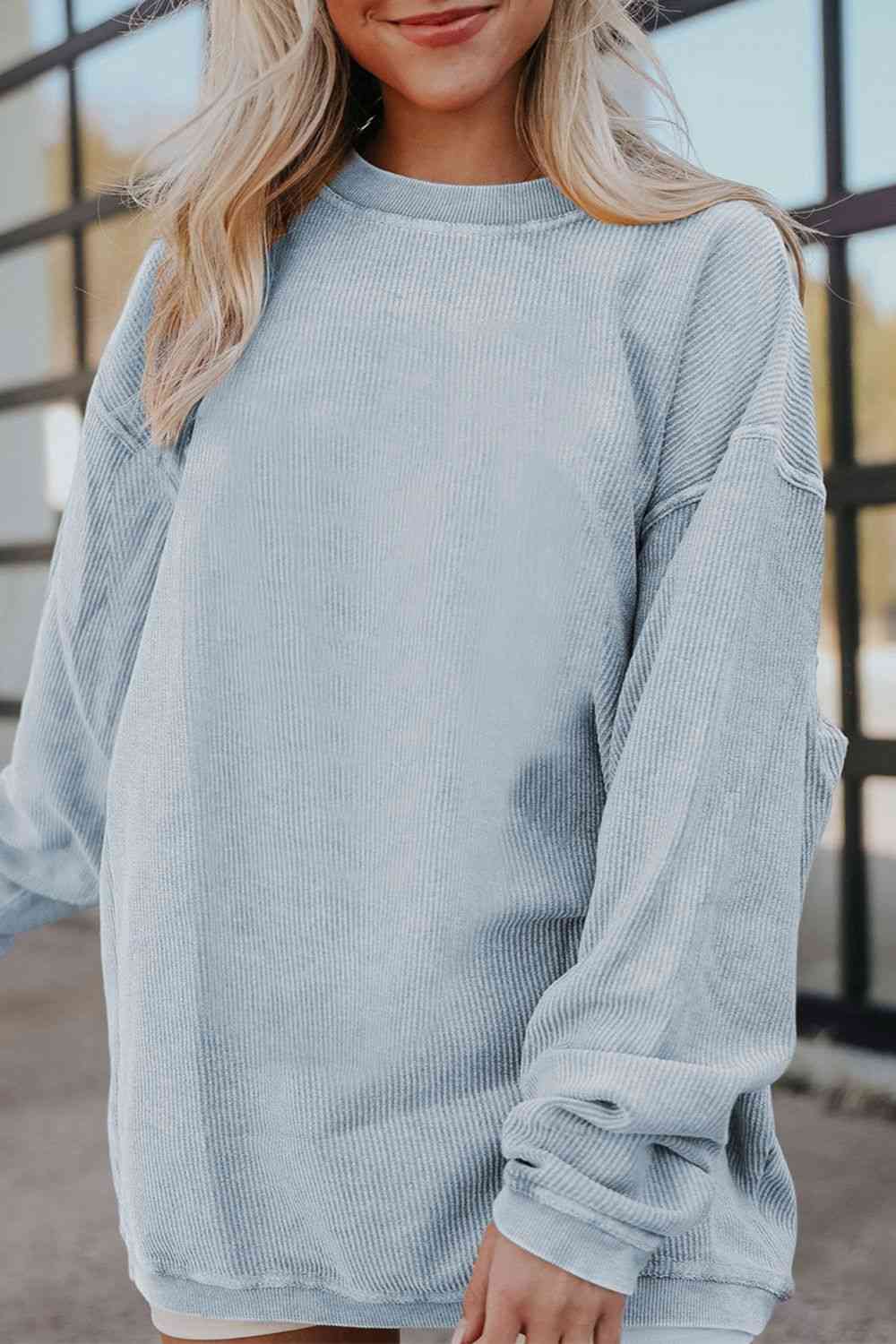 Ribbed Round Neck Drop Shoulder Sweatshirt