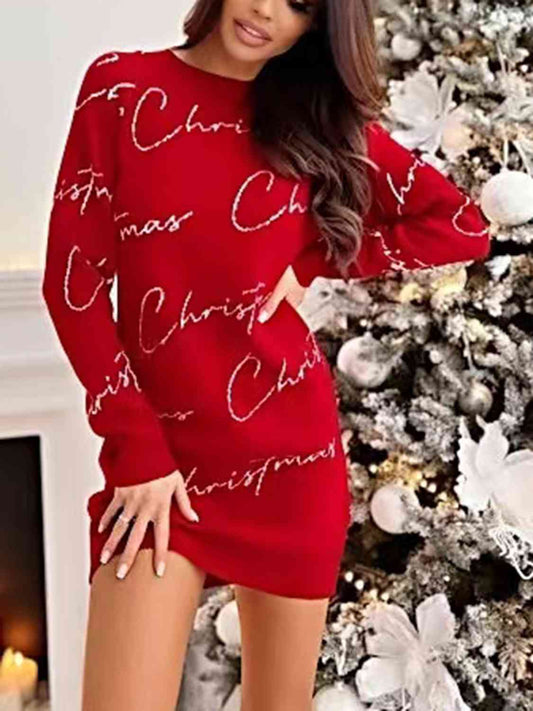 HRISTMAS Letter Print Tunic Sweater Dress