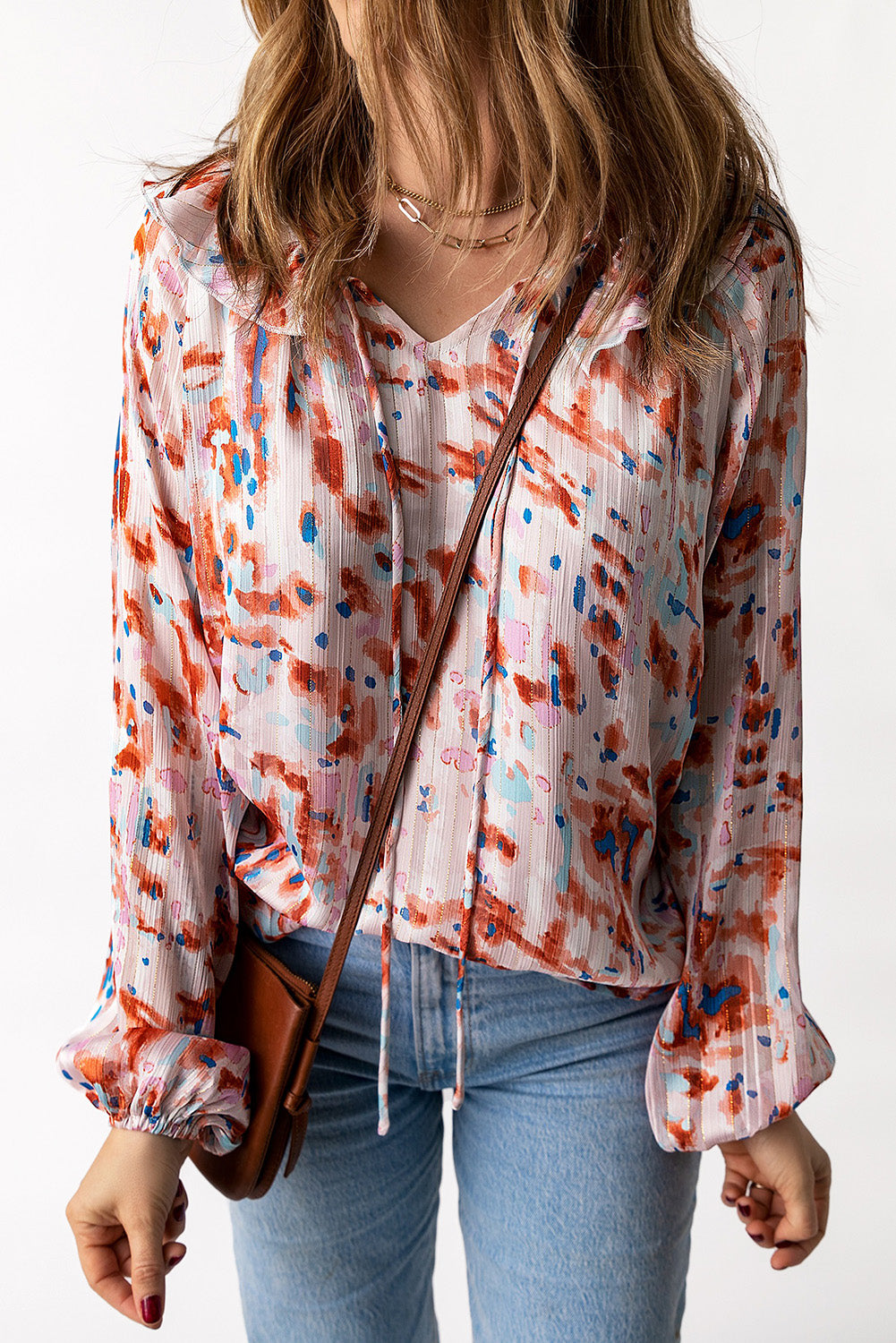 Printed Ruffled Balloon Sleeve Blouse