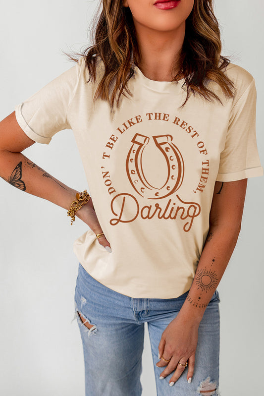 Slogan Graphic Cuffed Sleeve Tee Shirt