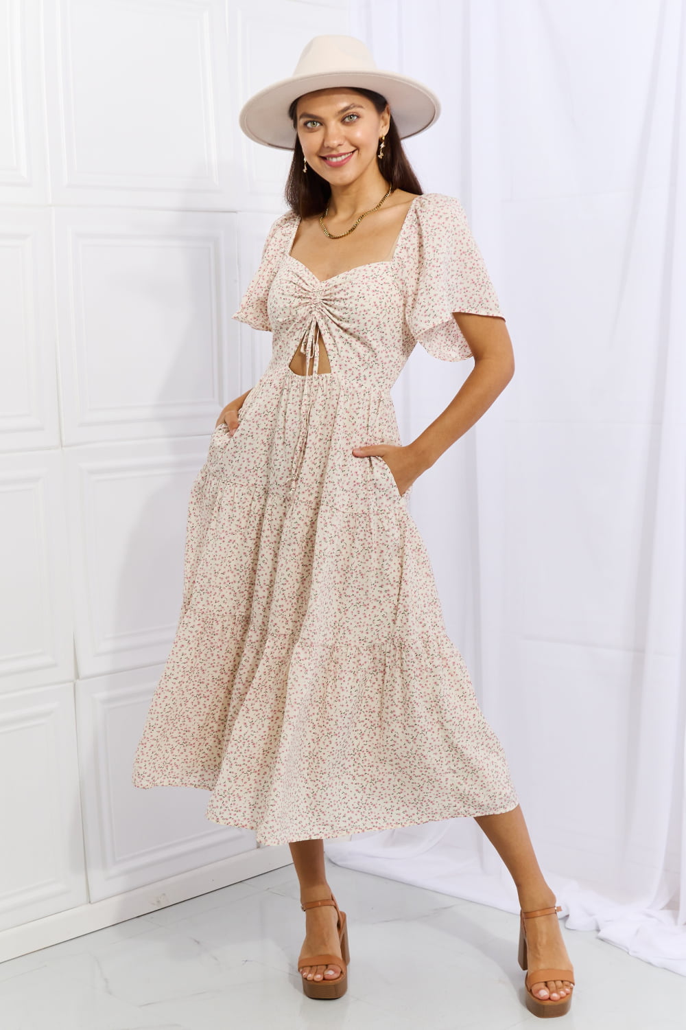 HEYSON Let It Grow Full Size Floral Tiered Ruffle Midi Dress