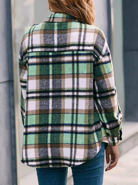 Plaid Collared Neck Button Down Jacket