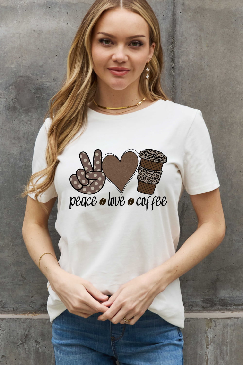 Simply Love Full Size PEACE  LOVE  COFFEE Graphic Cotton Tee