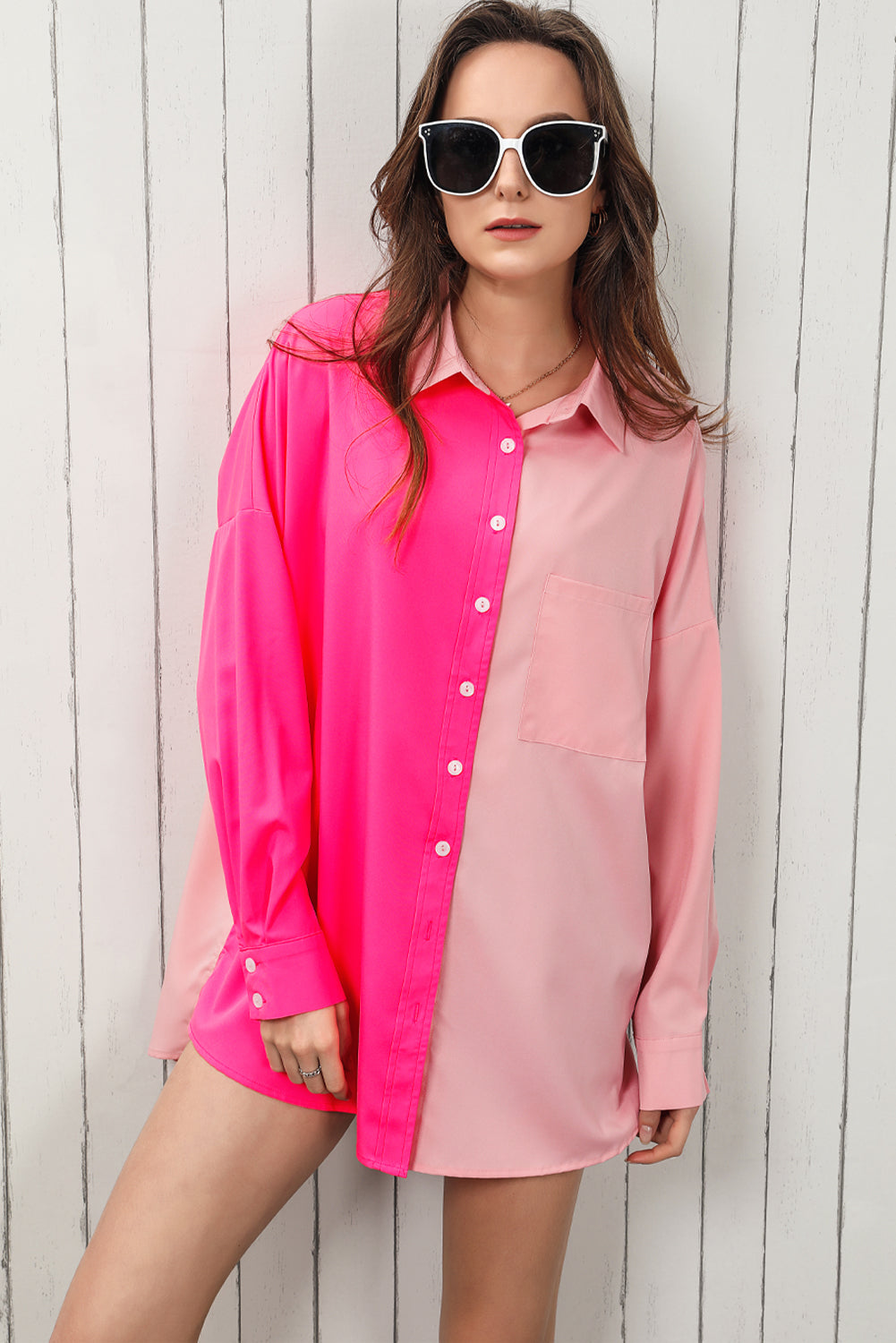 Color Block Collared Longline Shirt