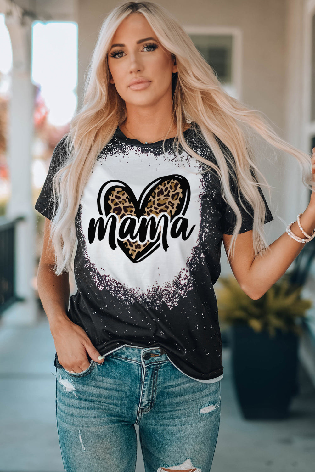 MAMA Leopard Heart Graphic Short Sleeve Tee