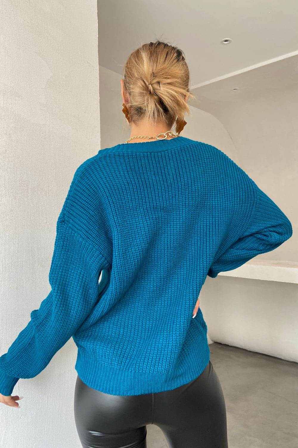 Surplice Neck Dropped Shoulder Sweater