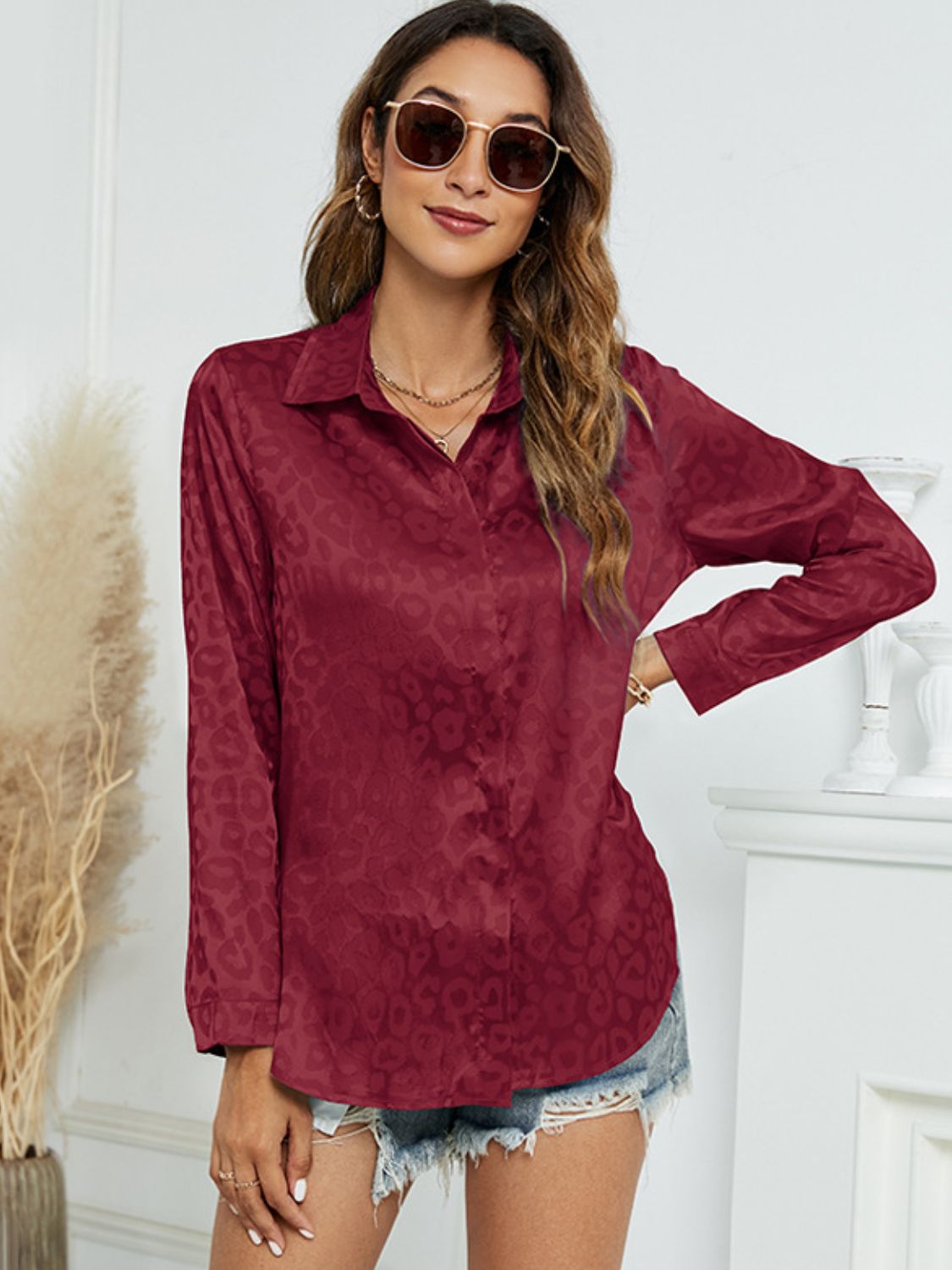 Printed Long Sleeve Collared Neck Shirt