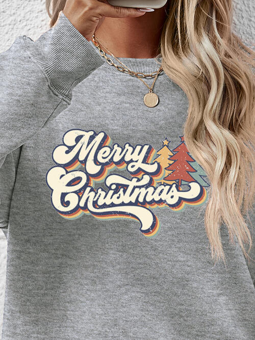 Christmas Letter Graphic Round Neck Sweatshirt