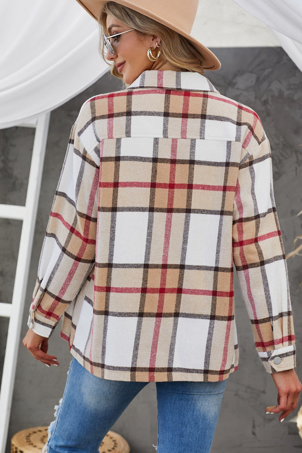 Plaid Button-Up Dropped Shoulder Shirt Jacket