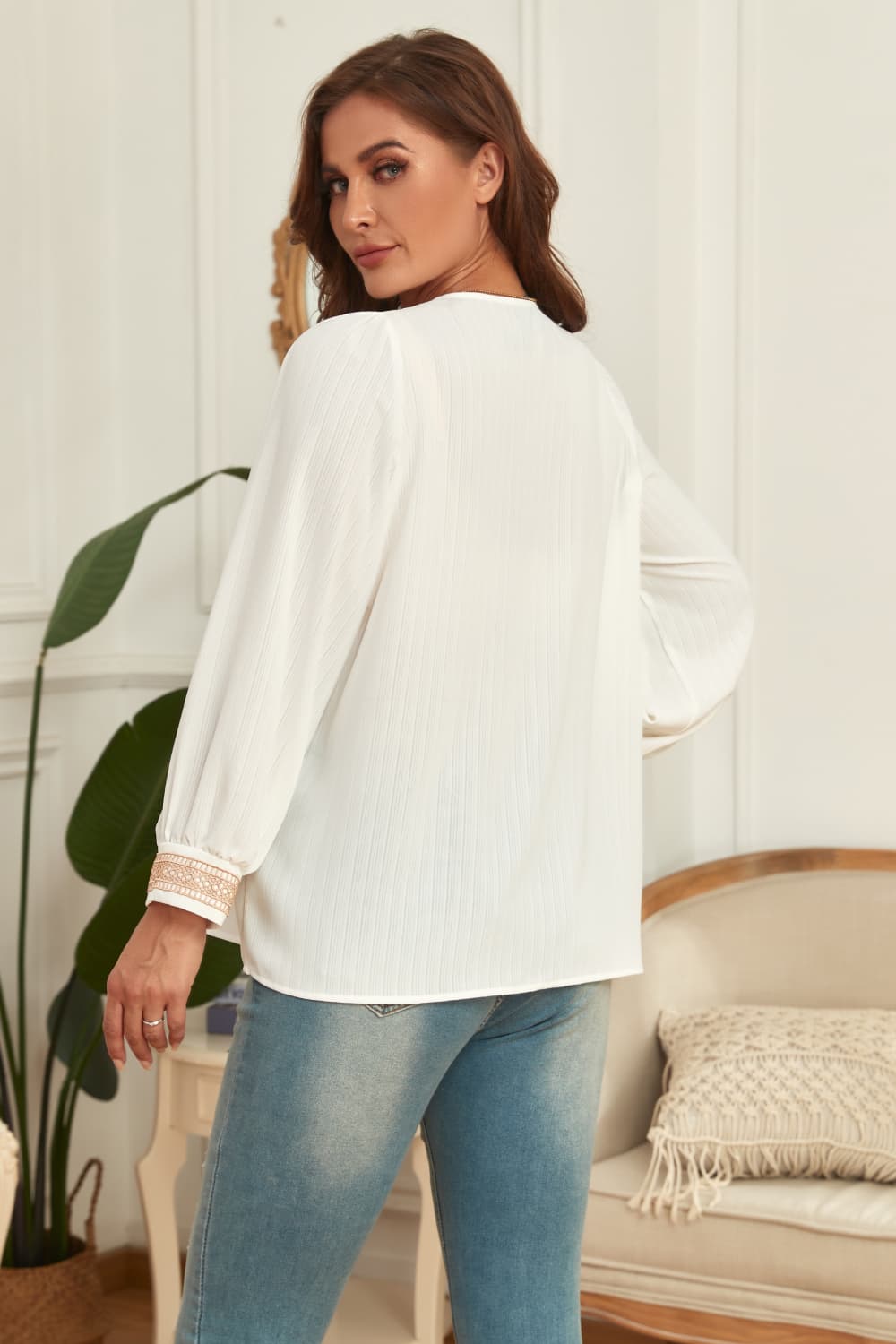 Melo Apparel Plus Size V-Neck Puff Sleeve Blouse