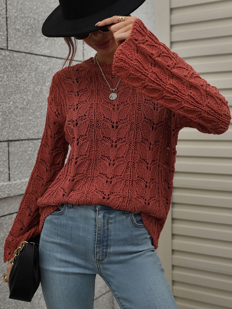 Openwork Dropped Shoulder Knit Top