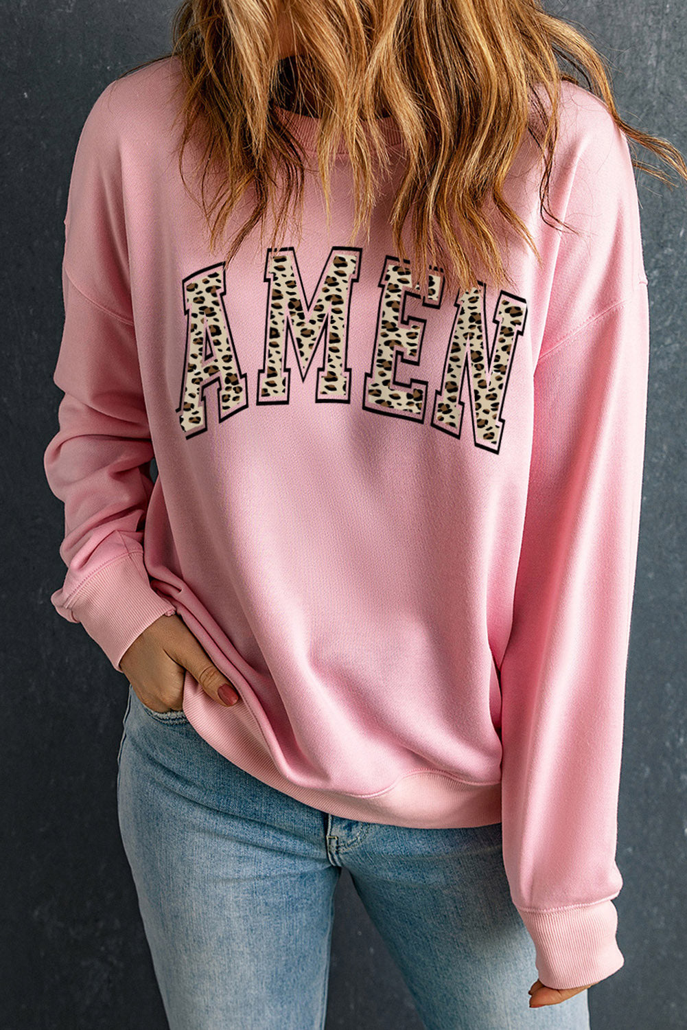 Round Neck Dropped Shoulder AMEN Graphic Sweatshirt