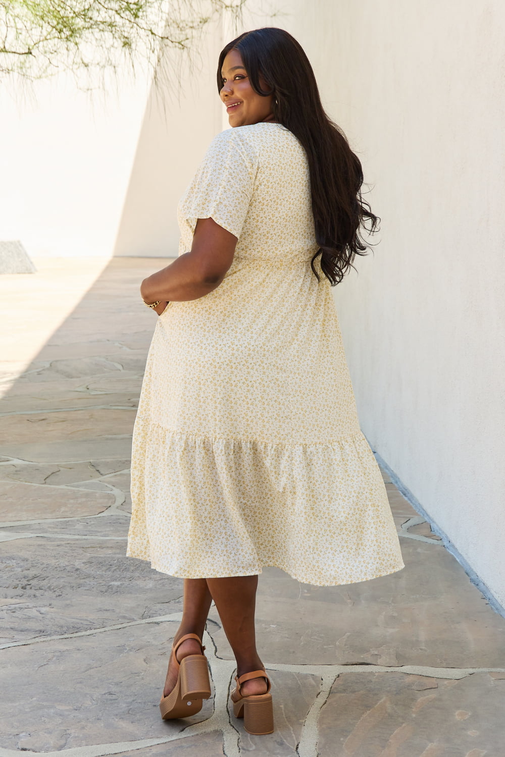 HEYSON Spring Baby Full Size Kimono Sleeve Midi Dress in Cream