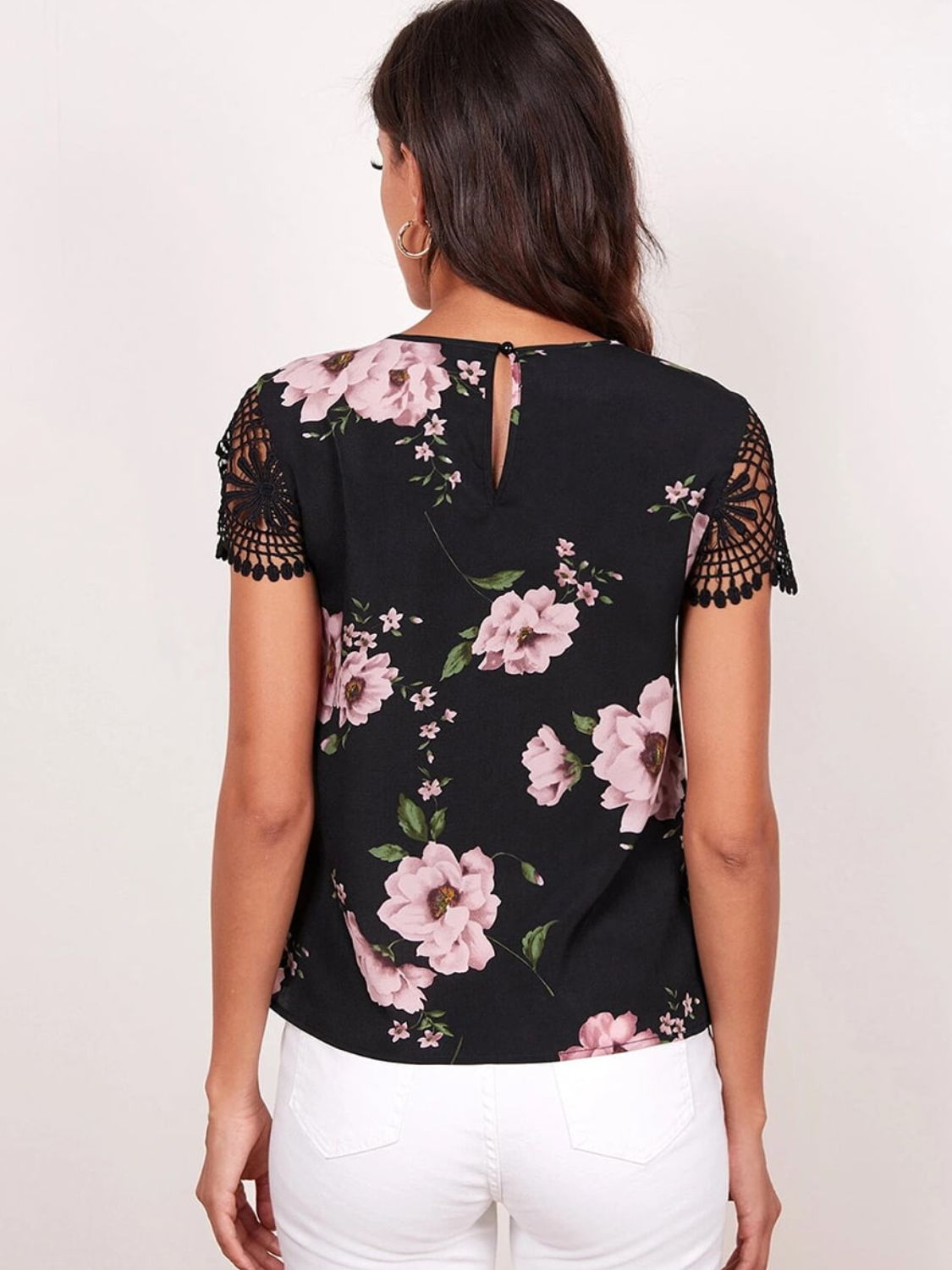 Floral Cutout Round Neck Blouse