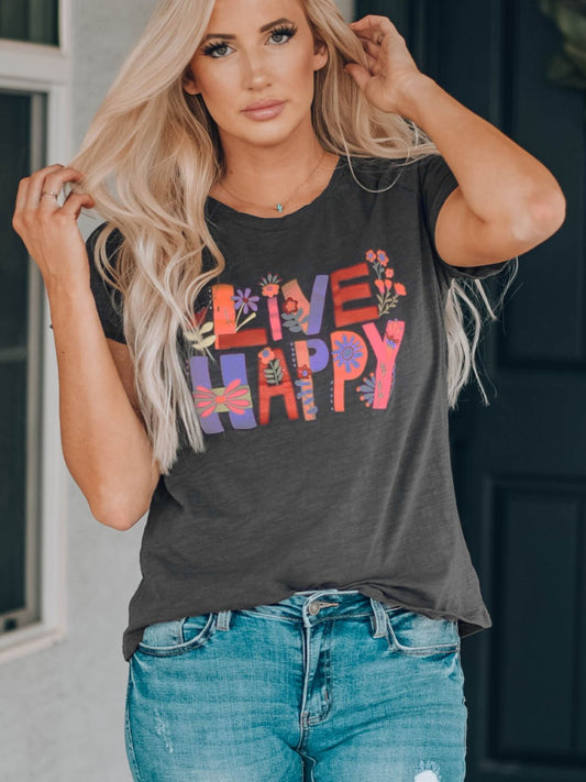 LIVE HAPPY Floral Graphic Tee