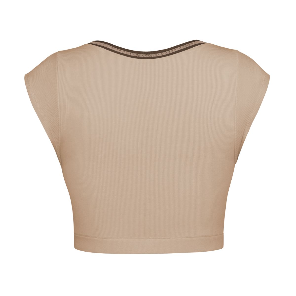 Notched Neck Cap Sleeve Cropped Tee