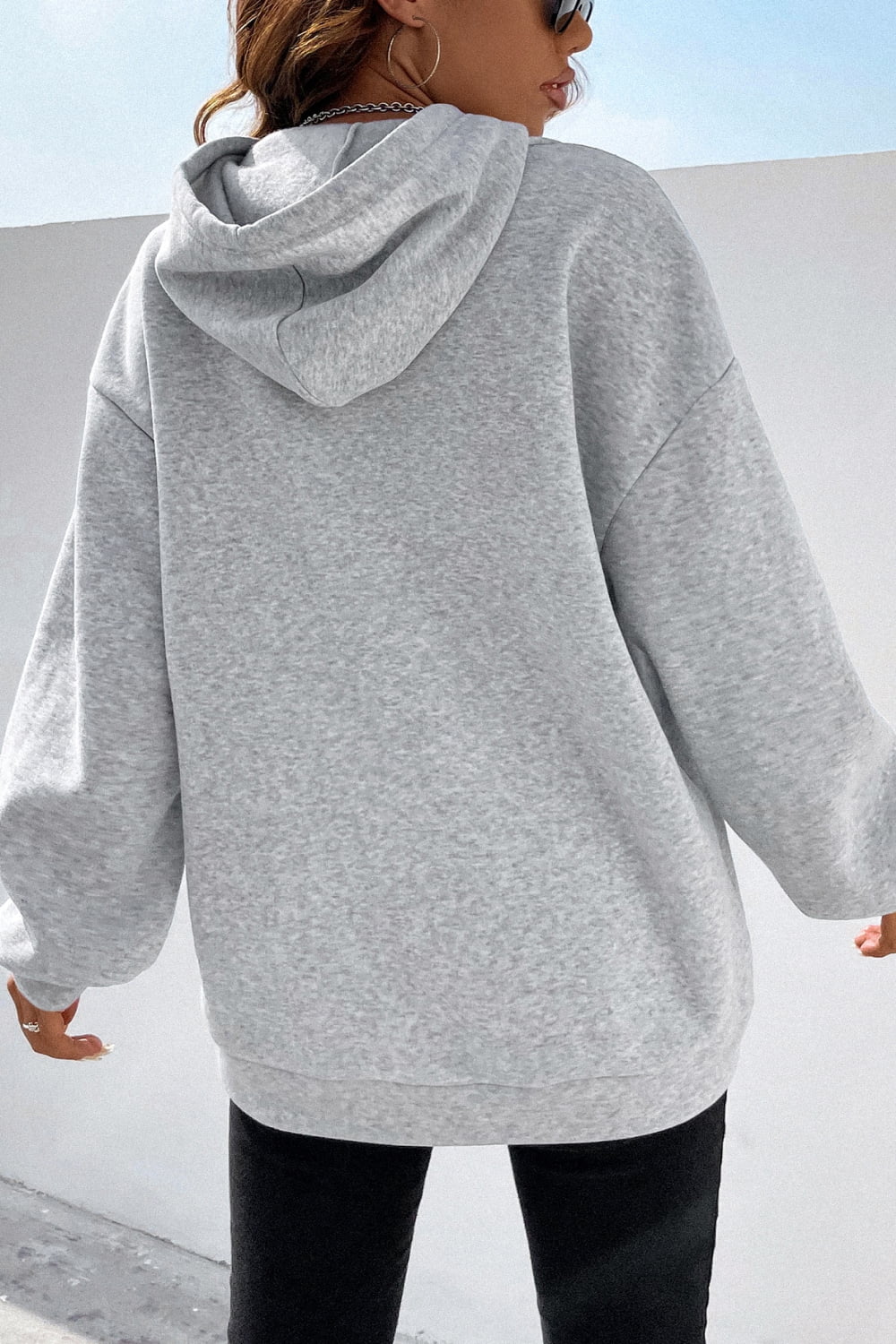 Side Zipper Dropped Shoulder Hoodie