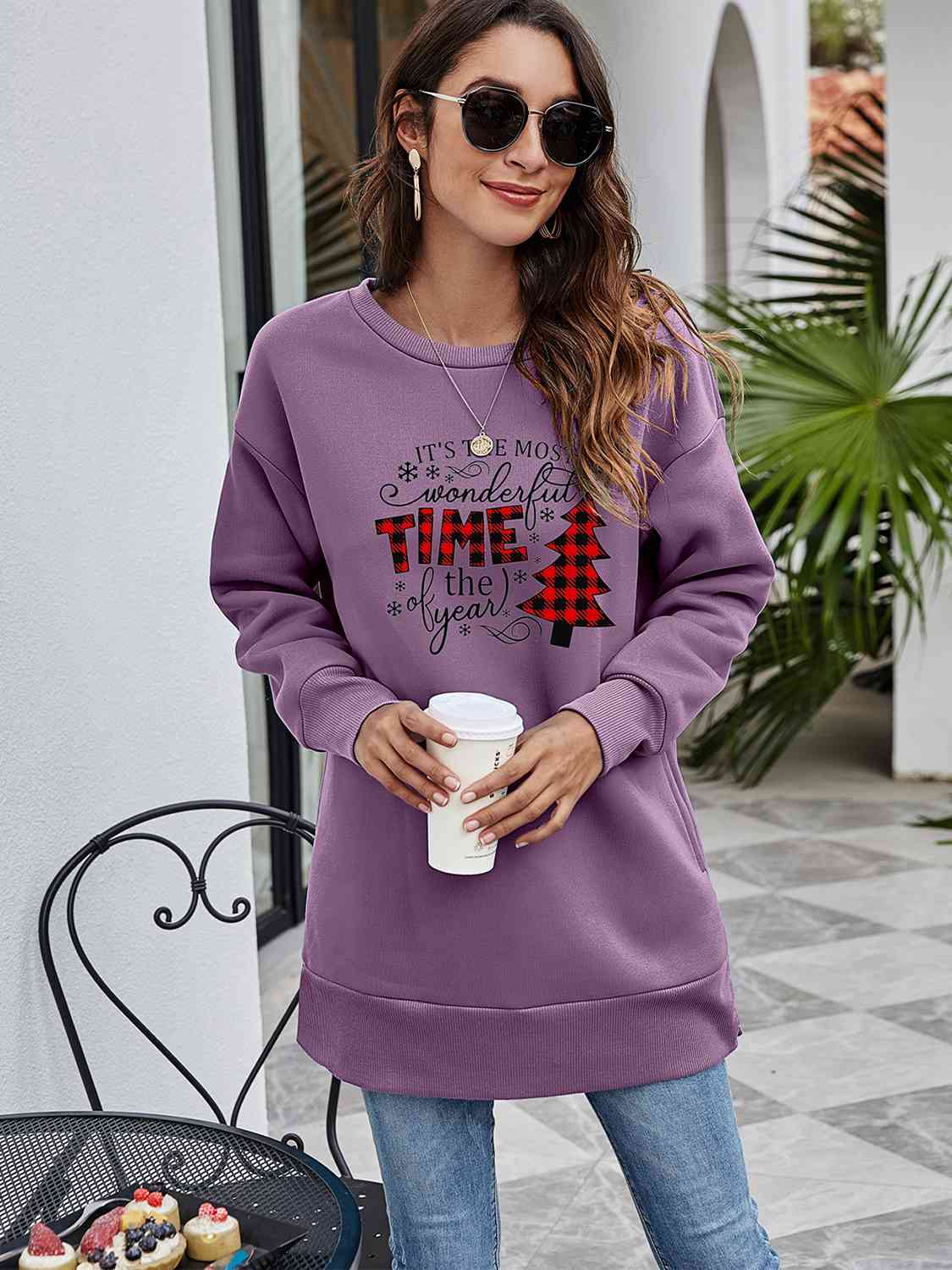 Christmas Tree Graphic Drop Shoulder Sweatshirt