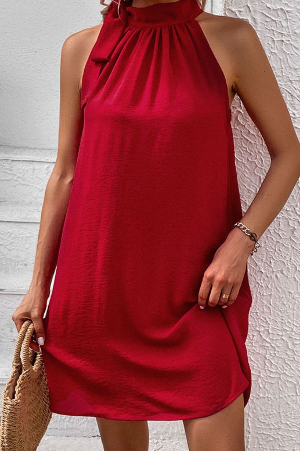 Tied Mock Neck Sleeveless Dress