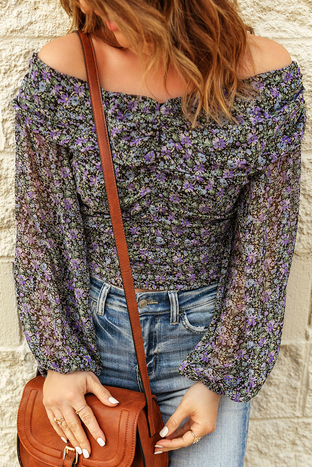 Floral Off-Shoulder Ruched Top