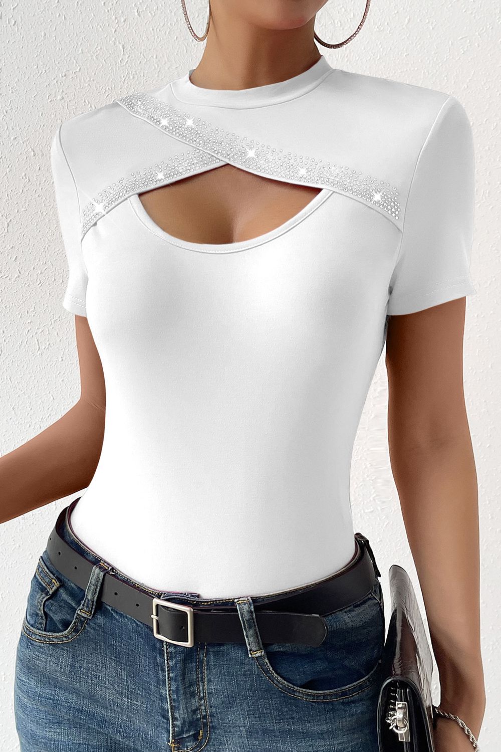 Cutout Short Sleeve Round Neck T-Shirt