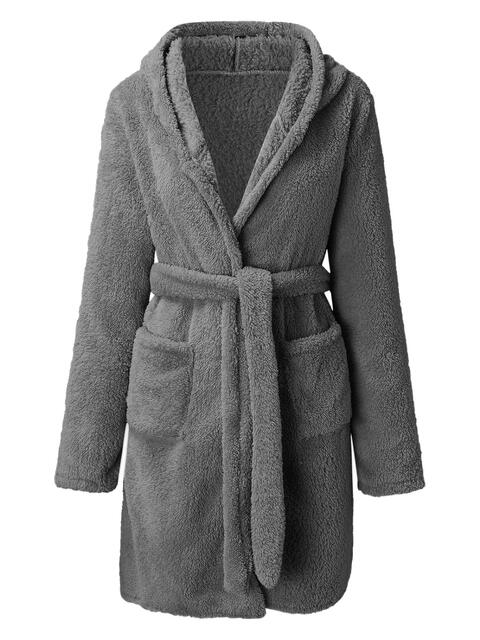 Tie Waist Hooded Robe