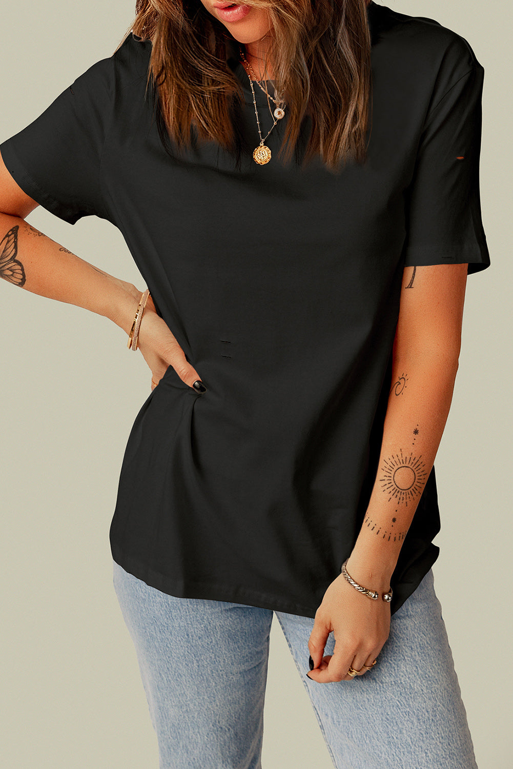 Distressed Round Neck Tee