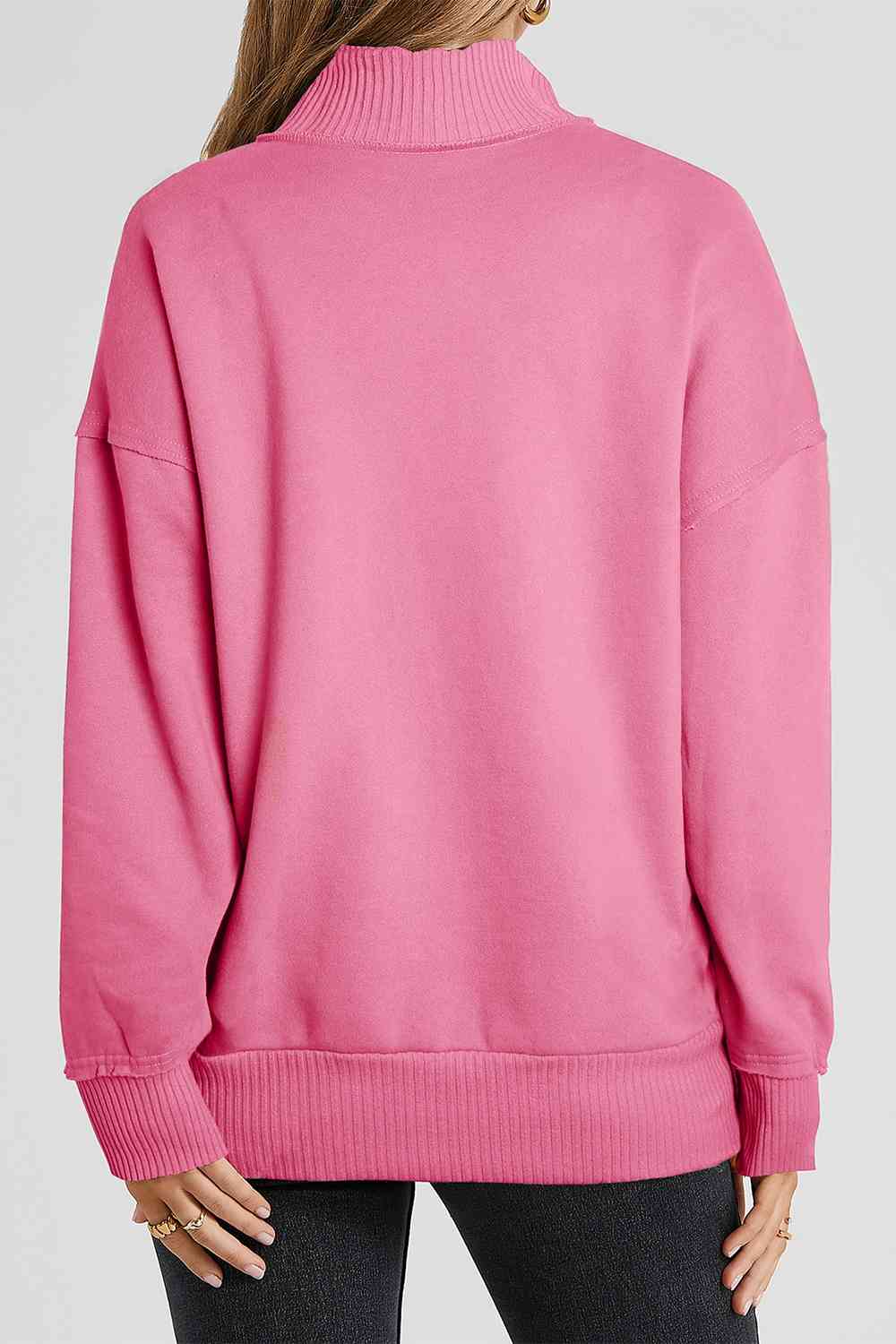 Half Snap Drop Shoulder Long Sleeve Sweatshirt