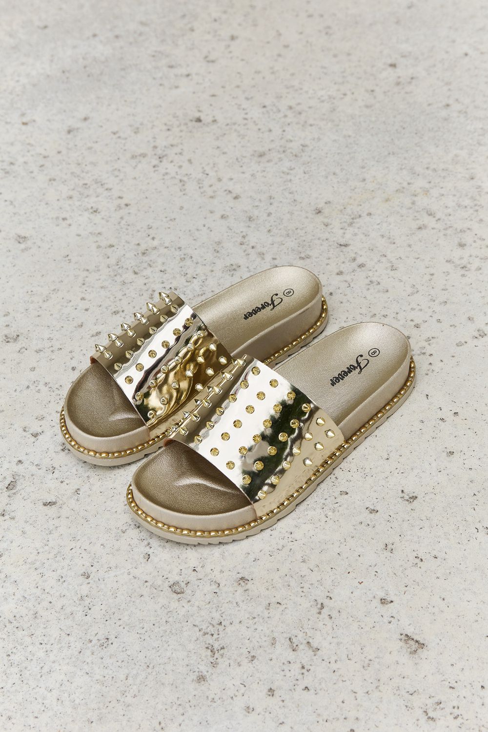 Forever Link Studded Double Strap Platform Slide Sandal