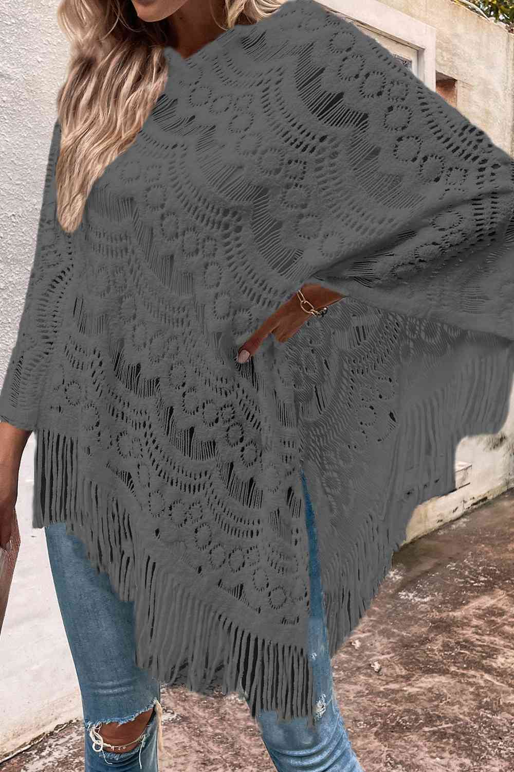 Openwork Fringe Detail Poncho