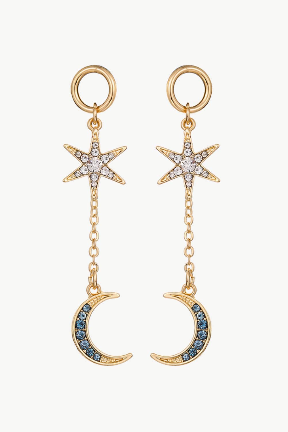 5-Pair Wholesale Inlaid Rhinestone Star and Moon Drop Earrings