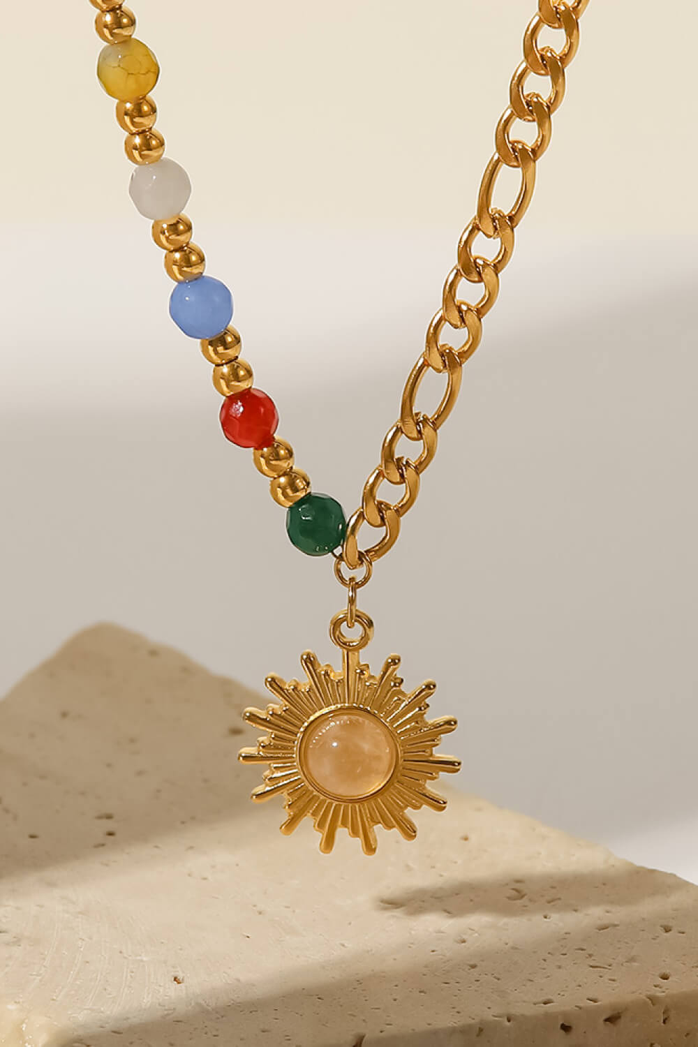 Opal Sun Shape Pendant Necklace