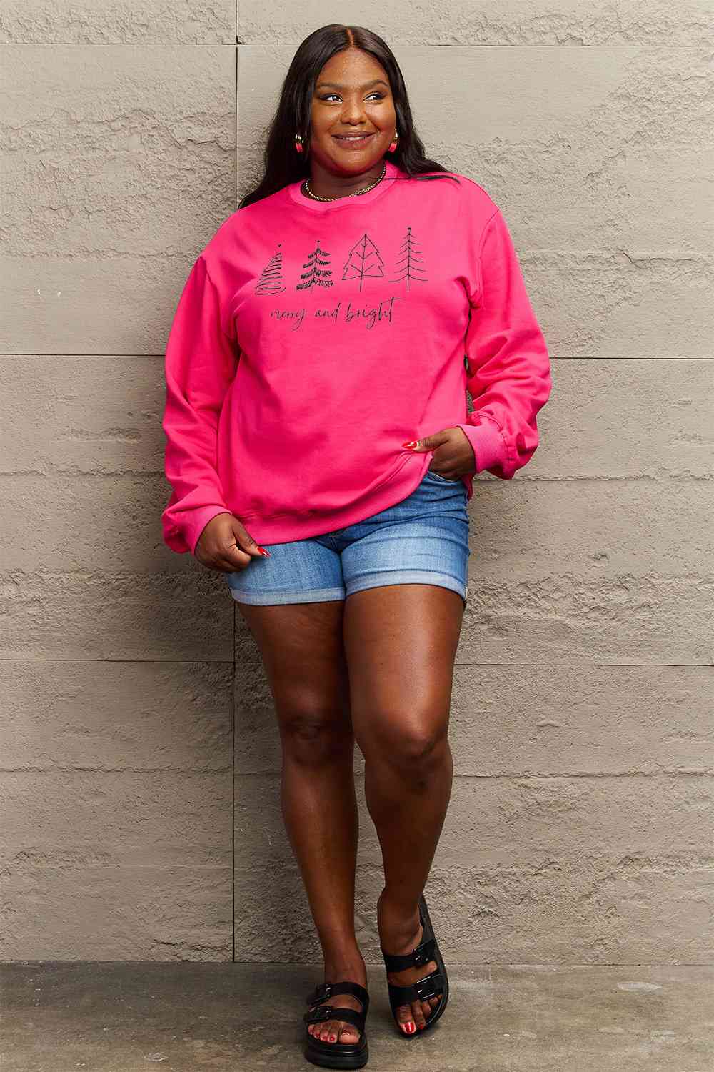 Simply Love Full Size MERRY AND BRIGHT Graphic Sweatshirt