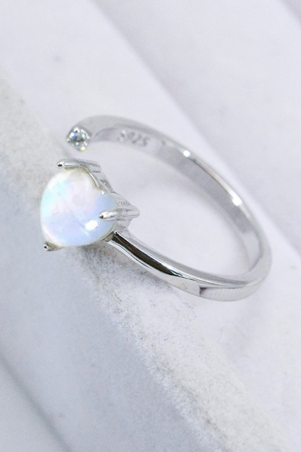 Inlaid Moonstone Heart Adjustable Open Ring