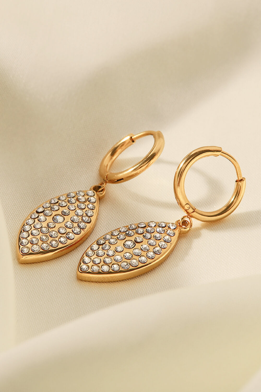 Inlaid Rhinestone Leaf Drop Earrings