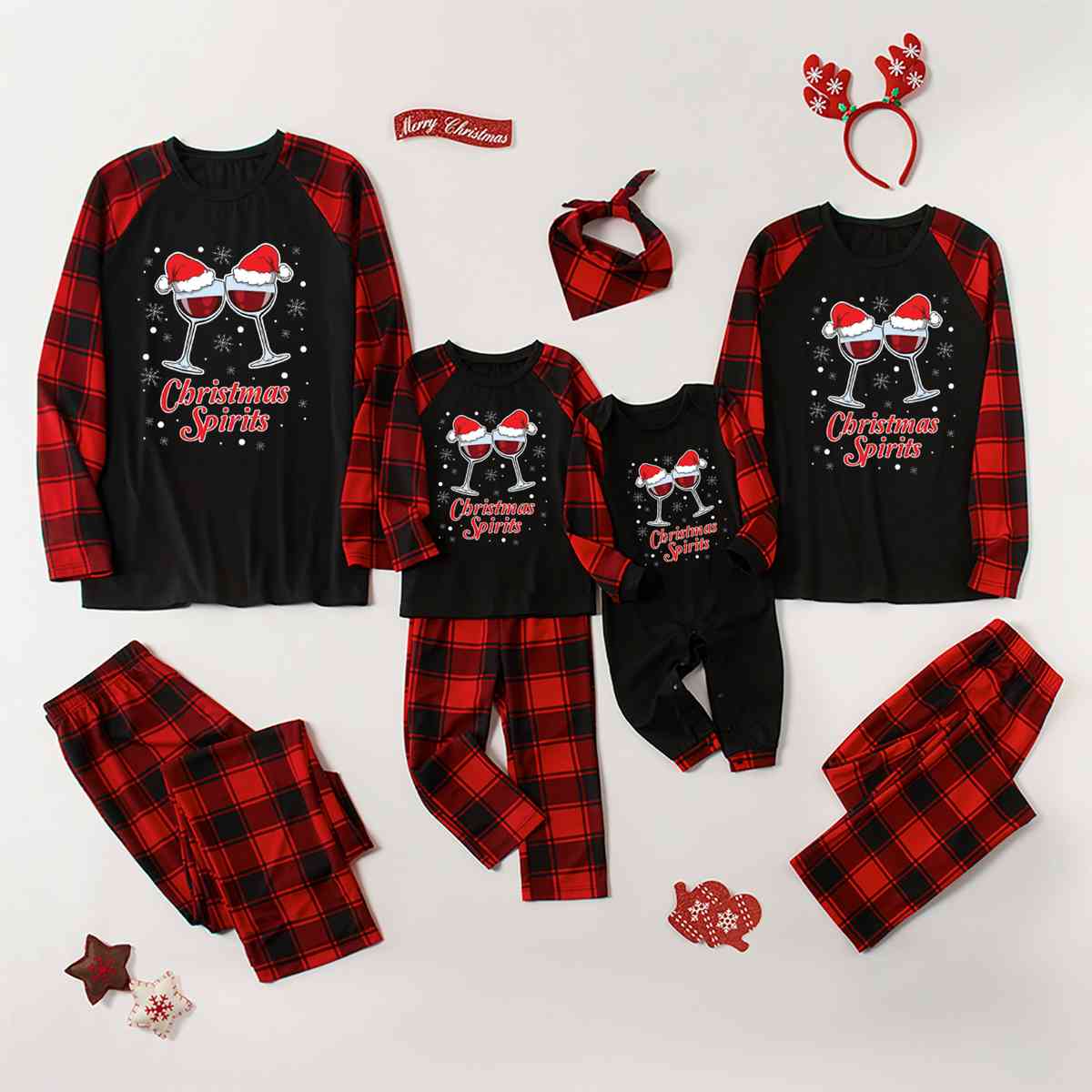 CHRISTMAS SPIRITS Graphic Top and Plaid Pants Set