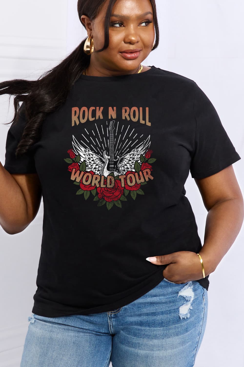 Simply Love Full Size ROCK N ROLL WORLD TOUR Graphic Cotton Tee