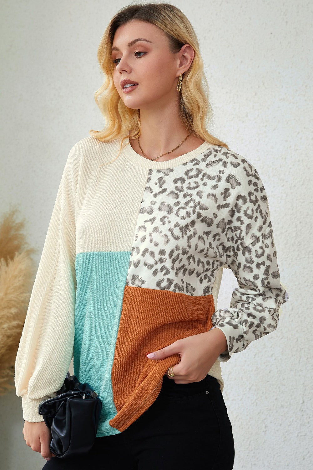 Leopard Patchwork Long Sleeve Top